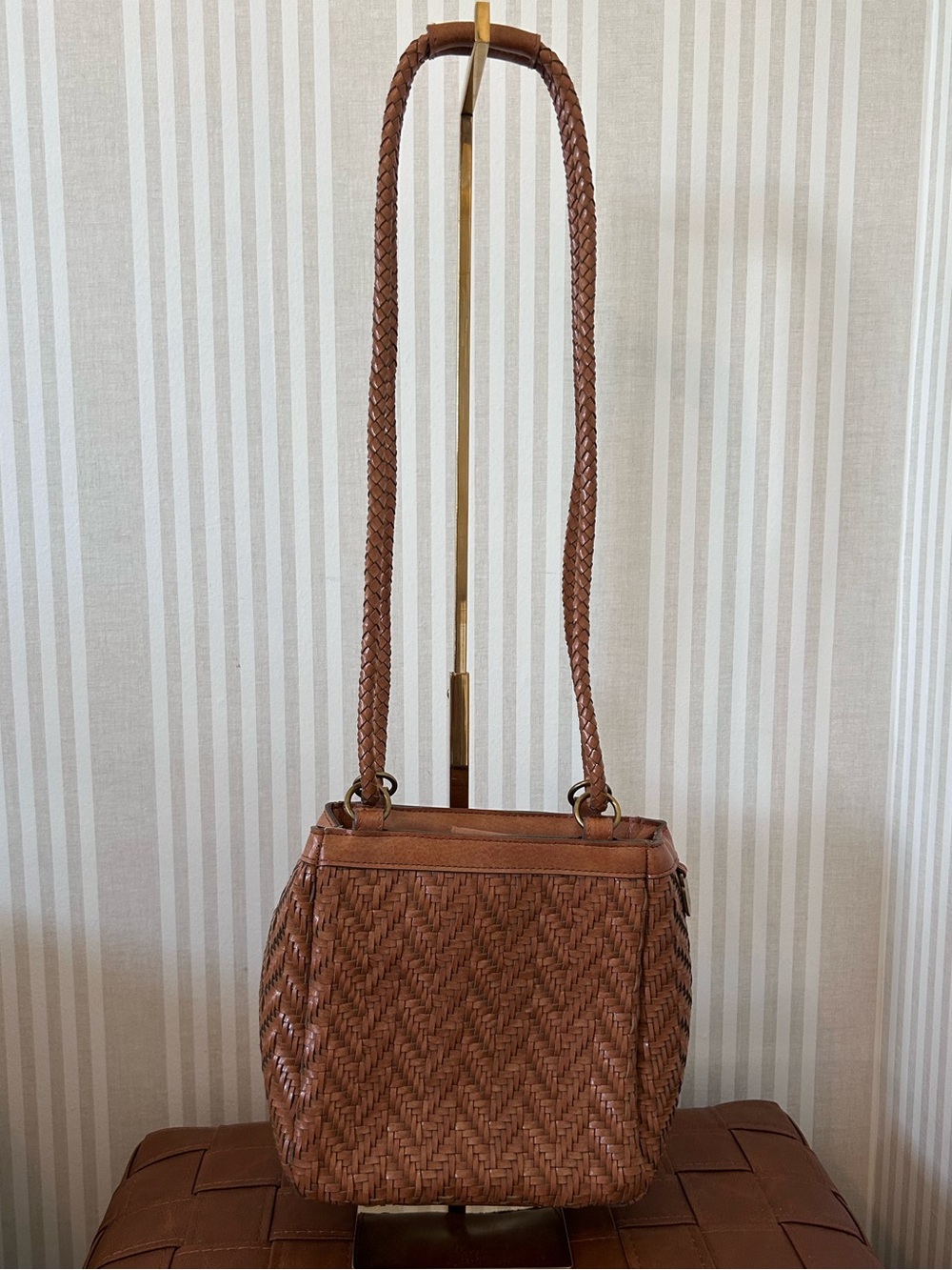Vintage Liz Claiborne Weave Bucket Bag Brown Woven Leather Purse